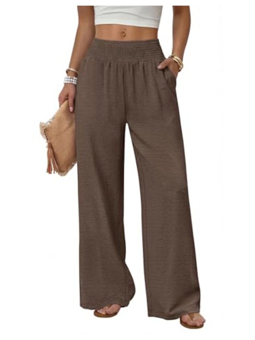 Wide Leg Pants with Pockets High Waist Trousers Casual Summer Palazzo